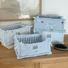 Cesta de Almacenamiento Acolchada con Rayas Azules Originales Organizador de Escritorio para Cosas Pequeñas Caja de Almacenamiento para Cosméticos, Bocadillos, Artículos Varios