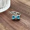 Anillo Abierto Azul Marino de Zirconia Dulce y Lujoso Super Brillante Estilo Ins Nicho de Gama Alta Apilable Anillo Tesoro Multicolor para Mujeres