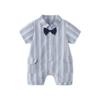 Roupas de Bebê Verão Macacão de Manga Curta Listrado Estilo Coreano Estilo Cavalheiro Lua Cheia Roupas para Passeio de 100 Dias Menino