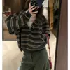 Sudadera con capucha de rayas retro americana, chaqueta de punto con cremallera, cárdigan, diseño de otoño para mujer, cárdigan de punto de nicho, top