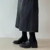 Versión de Piel de Oveja~Piel Genuina Tacón Grueso Negro Retro Slip-On Mocasines para Mujer 2026 Nuevo Estilo Zapatos Pequeños de Cuero