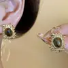 Nuevos Pendientes Cuadrados Ovalados de Piedra Ojo de Tigre Retro Maillard Personalidad Versátiles Pendientes Lujo Ligero Pendientes de Gama Alta