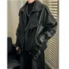 Chaqueta de Cuero PU para Motocicleta Americana Otoño 2026 para Hombre con Solapa Grande, Remaches, Hebilla, Corte Holgado, Estilo High Street, Chaqueta de Cuero Negra