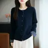 Nuevo cárdigan de punto a cuadros patchwork para mujer de otoño e invierno con un elegante diseño coreano, corte holgado, suave y cómodo