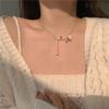 Collar de amor con lazo estilo coreano, elegante y sencillo collar con letras incrustadas de diamantes, versátil cadena de clavícula con flor de perla.