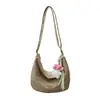 Moda Coreana Lindo Bolso de Lona a Cuadros Tipo Dumpling para Mujer 2026 Nuevo Casual Gran Capacidad para Viajar al Trabajo Bolso de Hombro Cruzado