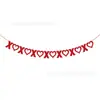 Banner del Día de San Valentín Feliz Día de San Valentín Guirnalda Brillante Roja en Forma de Corazón Decoraciones para Fiesta Guirnalda de Corazones