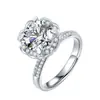 Anel Gra Clássico de Mão Flor Moissanite 1 Quilate Proposta Casamento Anel de Diamante Não Desbota Anel de Casamento Fechado para Mulheres