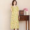 Nova Mãe de Meia-idade Vintage Estilo Nacional Vestido de Verão plus size Vestido de Seda de Algodão 50 Meia-idade Nova Saia Cheongsam Chinesa
