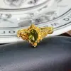 Anillo Abierto de Zirconia con Goteo de Aceite Esmaltado Serie Dorada Vintage Retro Lujo Ligero de Gama Alta para Mujer