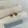 Aretes de cruz cuadrada con iris para mujer, plata de ley S925, estilo retro de corte francés, aretes de rubí elegantes y versátiles
