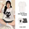 Pijama para Mujer de Manga Corta Dulce con Almohadilla en el Pecho Estilo Coreano Dibujos Animados Estudiante Verano Holgado Talla Grande Ropa de Casa Traje de Dos Piezas para Mujer