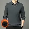 Camisa Polo Masculina Casual da Moda, Falsa Peça Dupla, Quente para Outono e Inverno, Camiseta de Manga Longa com Forro de Fleece e Gola de Lapela