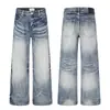 K5901 Calle Principal Estilo Americano Unisex Streetwear Diseño de Gato Rayo Ojo de Gato Jeans Vintage Rectos Sueltos para Hombre