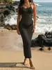Vestido de mujer personalizable multiestilo, transfronterizo europeo y americano sexy hueco sin tirantes espalda descubierta floral tridimensional sin mangas cover-up