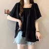 Camisas de Manga Curta para Mulheres, Estilosas e da Moda, Novo Estilo Verão 2025, Camisas Elegantes de Cor Sólida para Mulheres, Camisas Babydoll Soltas Estilo Coreano para Mulheres