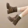 Botas western enrugadas empilhadas femininas outono inverno sola plataforma grossa antiderrapante rebites multi-metal couro retrô de cano médio feminino
