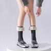 Meias empilhadas de agulha dupla, fofas, grandes, rendas, estilo japonês, vintage, laço, lolita, estilo universitário feminino, meias de comprimento médio
