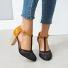 Amazon Wish Transfronterizo Nuevos Zapatos de Mujer Redondos de Punta, Combinación de Colores, Forma de T, Talla Grande, Primavera y Verano 2020, Retro Europeo y Americano