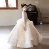 Vestido de Pasarela para Niñas de Manga Larga Color Champaña 2026 Nuevo Estilo Falda Tutú con Lentejuelas Disfraz para Piano de Niñas