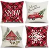 Funda de Almohada Navideña de Invierno al por Mayor Dibujos Animados Navideños Coche Rojo Pequeño Funda de Cojín con Impresión Digital Funda de Cojín Trasero