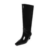 Botas de cuero tipo caballero para mujer, botas altas de caña larga, nuevo estilo otoño e invierno, punta cuadrada, color liso, sin cordones, piel genuina, tacón fino, tacón medio, botas por encima de la rodilla