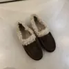 Zapatos peludos para mujer para usar en el exterior en invierno 2025 Estilo retro perezoso Ante Lana de cordero Cálidos Birkenstock de una pierna Zapatos de algodón