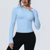 Nueva Camiseta Deportiva Transfronteriza Nude para Cintura Adelgazante de Manga Larga Transpirable para Yoga, para Correr, Entrenar, Fitness, Top para Mujer