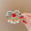 Pinza para el Pelo de Pato Antiguo Xiangyun Perla Azul Quemado Exquisita Pequeña Pinza Lateral Elegante para Niña Cabeza de Bola Accesorios para el Cabello Lateral Pasador