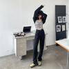 Jeans Largos Preto e Branco Regular para Mulheres 2026 Outono Transfronteiriço Calças Largas Versáteis Soltas