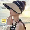 Sombrero de Sol de Verano para Mujer con Protección UV Negra, Sombrero Profesional de Sombrilla con Ala Ancha para Cubrir la Cara