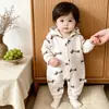 Mameluco Súper Lindo con Capucha para Bebé 2026 Nuevo Modelo Lindo Perro Rayado de Dibujos Animados Traje para Gatear Ropa de Una Pieza para Recién Nacido Moderna