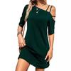 Ropa de mujer color sólido 2024 cuello asimétrico manga corta corte casual vestido camiseta de verano
