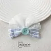 Tecido de renda com botões xadrez azul acessório de laço produto semiacabado bolsa DIY flor de sapato acessório de chapéu acessório de roupa