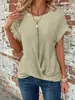 Camiseta de Manga Corta de Color Sólido con Cuello en U y Nudo Waffle Primavera Verano Holgada Casual Poliéster Algodón Transfronterizo Ropa de Mujer al por Mayor