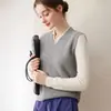 Novo Colete de Cashmere de Outono Feminino Gola V Sem Mangas Cardigan Colete Tricô Solto Emagrecedor Camada Base Colete