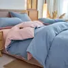 Juego de Ropa de Cama de Tres Piezas de Algodón Puro de Color Sólido para Exportación Transfronteriza, Uso en Hogar y Dormitorio, Juego de Ropa de Cama de Cuatro Piezas de Algodón Puro Teñido en Hilo Hecho a Medida de Fábrica