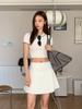Loopin Doris Tricô de Verão Feminino Coreano Slim-Fit Manga Curta Color Block Canelado Top Camiseta Curta com Toque Fresco