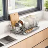 Cesta escurridora de platos 304 Acero inoxidable Escurridor Estante para fregadero Encimera Estante para almacenamiento de cuencos y palillos Multifuncional Hogar Cocina