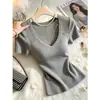 Lujo Ligero Calado Bloque de Color Moda Tejido Verano 2026 Nuevo Estilo Exquisito Chic Estilo Casual Reductor de Edad Top de Manga Corta