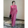 Moda europea y americana transfronteriza para mujer 2025 primavera/otoño elegante mono de color liso con mangas largas acampanadas y cuello redondo de pierna ancha
