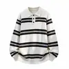 2026 Outono/Inverno Masculino Estilo Novo Gola Reversível Listrado Suéter Tricô Moda Jovem Casual Camisa Básica