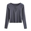 Camiseta de manga larga con cuello redondo estilo europeo y americano para mujer, diseño cuidadoso, máquina delgada, corta, delgada, punto, top, camiseta básica