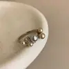 Anel de Ouro Pérola Mousse de Champagne de Alto Padrão Estilo Francês, Anel Elegante e Luxuoso Empilhável com Diamantes para Mulheres