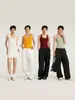 Regata Ribana de Gola U Alta Elasticidade Jie Zhan Feminina 26 Primavera/Verão Cor Sólida Alta Elasticidade Slim Fit Básica Casual Camiseta Base.