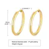 Pendientes grandes lisos geométricos de acero inoxidable estilo europeo y americano chapados en oro de 18 quilates pendientes simples para mujer multiespecificación 2 mm, 4 mm