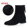 Botas Curtas Elásticas Forradas com Lã de Salto Médio para Outono Inicial e Primavera para Mulheres, Novas Botas de Cano Médio em Couro Macio com Salto Grosso Slim para Outono e Inverno de 2026