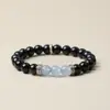 Pulseira de Obsidiana e Água-Marinha Putuo Estilo Chinês de Alto Padrão Pulseira de Cristal para Casal Simples e Versátil Pulseira de Círculo Único