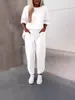 Ropa de mujer de otoño transfronteriza europea y americana 2024, Amazon, traje holgado informal de dos piezas de color sólido con cuello redondo para mujer