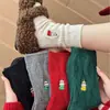 Meias de Urso de Natal para Mulheres, Meias Grossas de Lã de Cano Médio, Meias de Natal Trançadas para Outono e Inverno, Meias Largas Bordadas Modernas